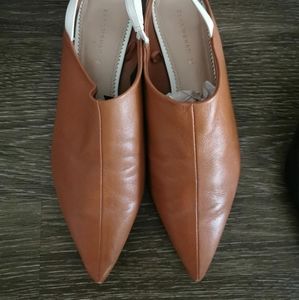 zara leather flat loafer in brown and white